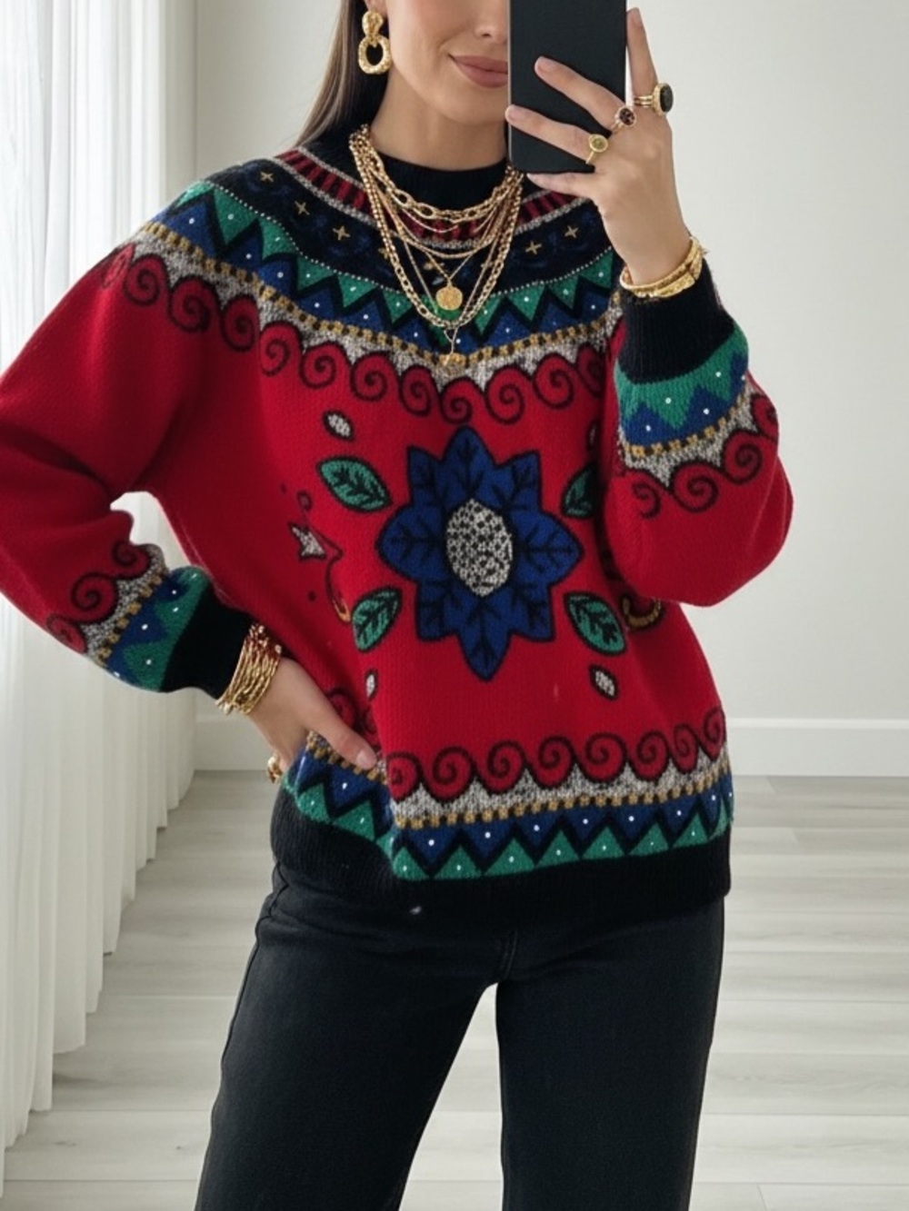 🔥 Vintage Parisian René Derhy Paris Floral Knit Sweater 🔥